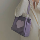 Heart Pattern Women PU Leather Shoulder Bags Female Cool Girl Purple Underarm Bag Fashion Design Ladies Small Tote Handbags