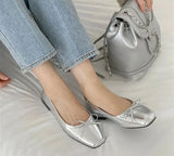 Silvery Slip On Women Mary Jane Shoes Fashion Shallow Butterfly-knot Ladies Comfort Dress Ballet Flats Footwear