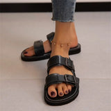 Ladies Shoes Open Toe Women's Slippers Summer Solid Color Buckle Shoes Female Flat Casual Slippers Zapatillas De Mujer