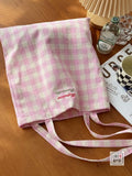 Korean Plaid Embroidered Letter Bow Sweet One Shoulder Bag Causal Versatile Student Tote Bags