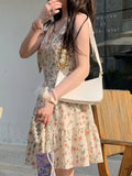 Floral Dresses Women Bandage A-line Hotsweet Korean Style Ins Summer Fashion Ulzzang Personality College Casual Princess Classic