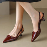 New Summer Women's Dress Shoes Patent Leather Slip on Pointed Toe Sandals Buckle Slingbacks Mid Heels Pumps Sandalias Mujer