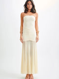 Sexy Off Shoulder Ruched Women Maxi Dress Apricot Backless High Waist Evening Dress Summer New Elegant Party Clubwear