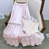 Pink Vintage Women Skirt Runway Designer High Quality Chic European Trendy Lady Luxury Party Elegant Stylish