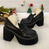 Gothic Chunky High Heels Pumps for Women Spring Patent Leather Platform Loafers Woman Black Thick Heeled Jk Lolita Shoes