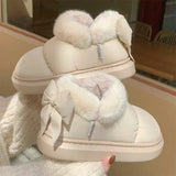 New Women Cute Warm Ankle Boots Ladies Outdoor Non-slip Thick Sole Snow Boot Furry Bow Cotton Shoe Waterproof Plush Boots