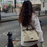 Harajuku Beige Backpack Women Vintage Zipper Chic Handle Casual Crossbody Bags Female Retro Large Capacity The Tote Bag