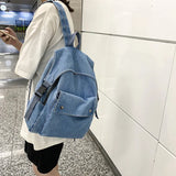 Korean Denim Women Backpacks Large capacity college backpack Casual female big Travel bag Teenage Girl School Bag Bagpack blue