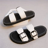 Ladies Shoes Open Toe Women's Slippers Summer Solid Color Buckle Shoes Female Flat Casual Slippers Zapatillas De Mujer