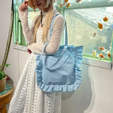 Vintage Women Tote Bags French Style Ruffles Elegant Sac A Main Femme Large Capacity Light Thin Shoulder Bolso Mujer