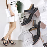 Women Chunky Heel Sandals New Comfortable Solid Colour High Heels Non-slip Lightweight Large Size Shoes Sapatos Femininos
