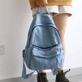 Retro Distressed Canvas Gray Backpack Girl College Female Book Travel Backpacks Cool DenimLaptop Lady Student Ruckpack Bags