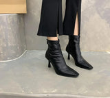 High Heel Women Stretch Slim Ankle Boots Fashion Elegant Square Toe Short Booties Autumn Winter Laides Warm Fleeces Shoes