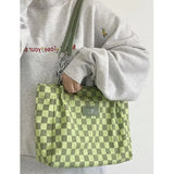 Green Summer Womens Tote Bag Plaid Large Capacity  Fashion Shoulder Bag Casual Harajuku Commuter Simple Female Handbag