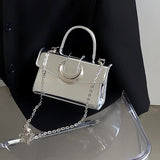 Casual Korean Style Handbag Solid Color Pu Leather Chain Fashion Shoulder Bag Spring Classic Vintage Crossbody Bag