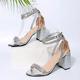 Women Rhinestone Heel Sandals Sexy Transparent High Heels Sandals Female New Summer Party Dress Shoes Ladies Pumps Plus Size 44