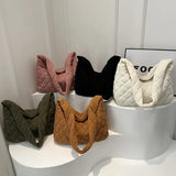 Classic Solid Color Corduroy Soft Autumn Crossbody Bag Lightweight Fashion Women Hobo Bag Student Commuter Fine Shoulder Bag