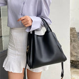 Bucket Handbags For Women Solid Color Fashion Large Capacity Shoulder Bag Leather Simple Versatile Crossbody Bag Luxury Casual