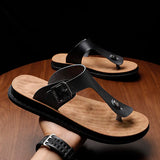 High Quality Summer Men Flip Flops Cow Leather Beach Slippers Fashion Flip Flops Soft Sole Trendy Comfortable Outside Slippers