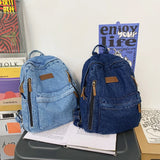 Washed Denim Fashion Backpacks For Women Latest Trend Student School Bag Multi Pockets Large Capacity Blue Rucksack Mochila