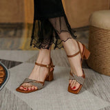 Open Toe with Medium Heels Footwear Square Buckles Summer Sandals for Women Ladies Shoes Sandal Korea Anti Slip Hot H Trend