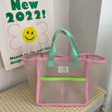 Ins Pink Green Contrast Beach Bag Children's Toy Mesh Portable Storage Bag Outdoor Travel Swimming Toiletry Storage Bag