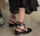 Summer Design Women Sandal Fashion Narrow Band Dress Square Heel Shoes Ladies Outdoor Patent Leather Mary Jane Shoes