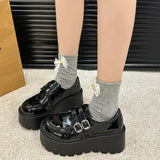 Shoes Woman Flats All-Match Clogs Platform British Style Loafers With Fur Dress Retro Black New Creepers Preppy Winter Slip-on