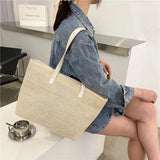 Beach Straw Shoulder Bag for Women Large Capacity Simple Solid Color Big Tote Bag Female Design Carry Handbags 2023 Summer New