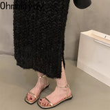 Beach Women Sandals Fashion Narrow Band Flats Shoes Summer Casual Party Dress Female Sandals