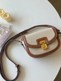 New Small Style Contrast Panel Canvas Retro One Shoulder Crossbody Saddle Bag