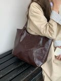 Pu Leather Tote Bags Women Large Capacity Shoulder Bags Fashion Simple Ladies Commuter Underarm Bag Solid Color Female Handbags