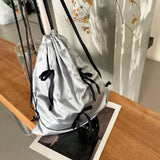 Silk Drawstring Backpack Strap Design Winter Korean Fashion Backpacks Lady Big Back Pack