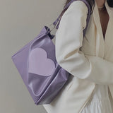 Heart Pattern Women PU Leather Shoulder Bags Female Cool Girl Purple Underarm Bag Fashion Design Ladies Small Tote Handbags