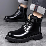 Men's Leather Boots Winter Thick Bottomed Work Boots British Style High Top Shoes Men's Retro Business Boots