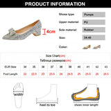 Shiny Crystal Bowknot Pumps Women New Thick Heels Rhinestone Wedding Party Shoes Woman Gold Silver Sequin Pointed Toe Pumps