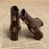 Work Women's Ankle Boots Leather Brown Heeled Short Shoes for Woman Very High Heels Footwear Booties Black Designer Luxury Sale