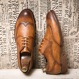 Hot Selling Men's Formal Shoes Spring Autumn Lace Up Brogue Shoes Men's Leather Casual Shoes Massage Soles Free Delivery
