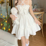 Summer White Lolita Mini Dress Women Kawaii Clothes Vintage Fairy Strap Dress Female Casual Elegant One Piece Dress