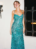 Leopard Print Spaghetti Strap Sexy Maxi Dress For Women Fashion Strapless Sleeveless Backless Printed Long Dress