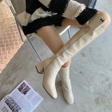 Knee-length Boots Women Women's Rubber Shoes Sexy Square Heel Thigh High Heels Luxury Winter Heeled Booties Black