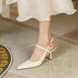 Summer Pointed Toe White Pumps Heeled High Heels Footwear Buckles Ladies Shoes Beige Sandals for Women H Korea Comfort Sale
