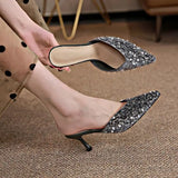 Slides Pointed Toe Woman Slippers Outside Shoes For Women Heeled Sandals Crystals Jewels Rhenstone Eva Cheap Premium Sale