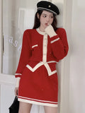 Y2k Hight Waist Skirt 2 Piece Suit Korean Chic Knitted Outfits Autumn Vintage Short Jumper Mini Skirts Set Women's Clothing New