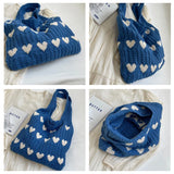 Heart Knit Women's Bag Knitted Eco Bag Korean Fashion Shopping Y2K Crochet Rope Shoulder Bag Female Knitting Handbag Tote Bags