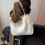 Solid Soft Corduroy Handbags for Women Winter Shoulder Side Bag Vintage Large Shopper Shopping Bags Zipper Totes
