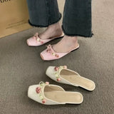 Summer Square Toe Women Mules Slippers Fashion Slip On Slides Shoes Ladies Elegant Outdoor Flats Sandalias Shoes