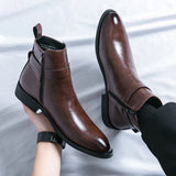 High-quality New Men Ankle Boots Men's Side Zipper Brown Black Classic Business Casual Fashion Party Personality Buckle Men Shoe