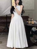 France Vintage Halter Evening Party Long Dresses for Women Solid Sleeveless A-line Princess Wedding Prom Robe New Spring Vestido