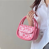 Sweet Pink Women's Small Shoulder Bags Cute Plaid Girly Tote Purse Handbags Fashion PU Leather Female Top Handle Crossbody Bag